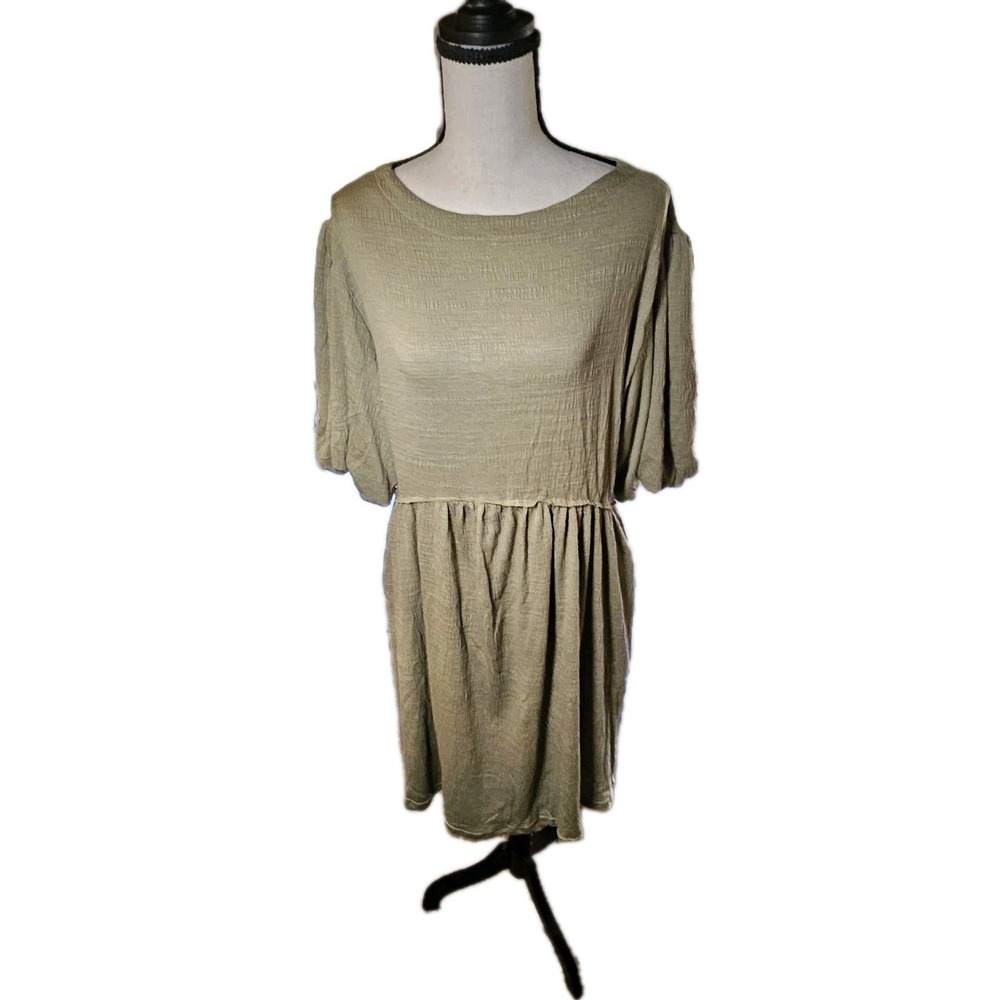 Olive Green BabyDoll Crinkle Boho,Hippie,Festival,Comfy, Women's Dress SZ XL